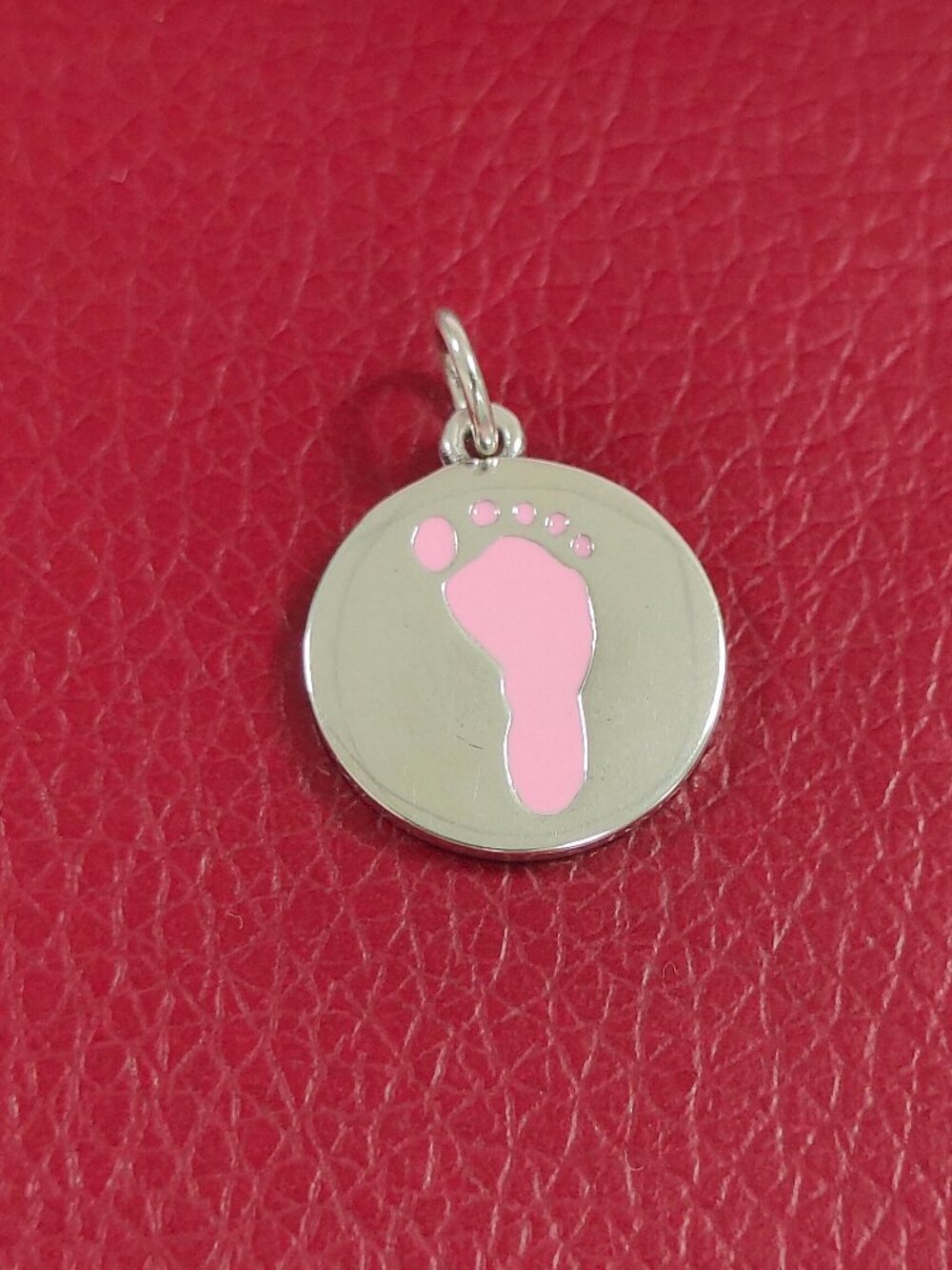 James Avery Pink Enamel Footprint Charm Sterling Silver Pendant with box
